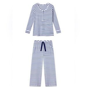 Pima Maternity Wide Leg Pajama Set in White Breton Stripe sz S